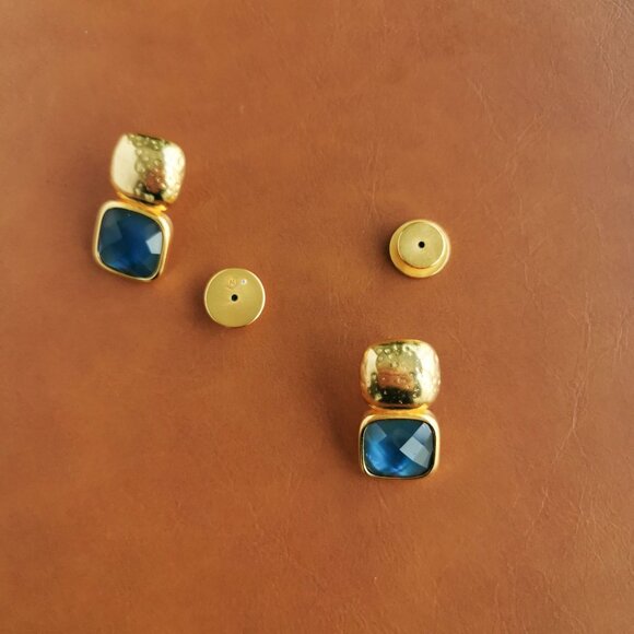 Julie Vos Catalina Gold Iridescent Blue Earrings - Picture 3 of 3
